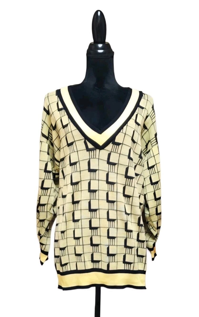 Andrew St. John Women's Ski Sweater Size Medium 80's Vintage Yellow Deep V-Neck